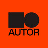 Autor logo på en orangerød baggrund